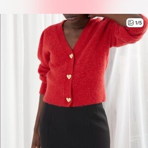 & Other Stories Red Heart Button Cardigan
